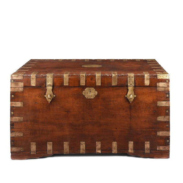 Brass Bound Teak Indian Military Chest  -19thC