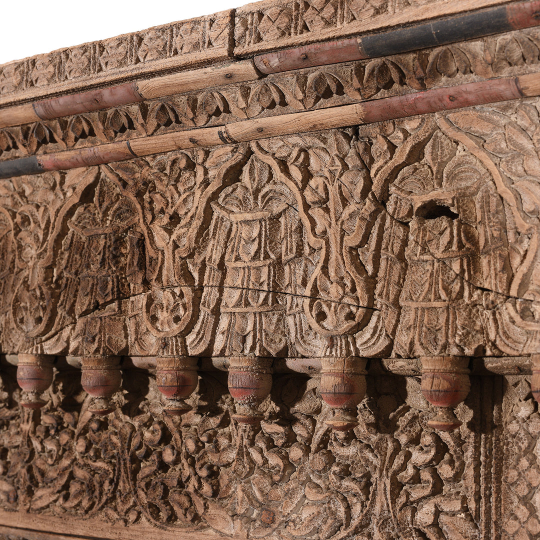 Angled View Of Antique Old Indian Door From Shekhawati - 19thC | Indigo Antiques
