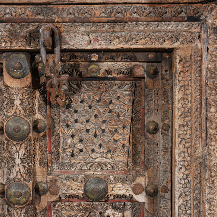Carving Detail From Antique Old Indian Door From Shekhawati - 19thC | Indigo Antiques