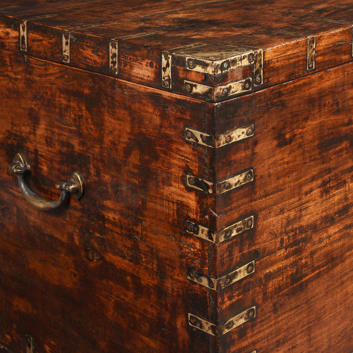 Detail of a Antique Indian Brass Bound Sheesham Military Chest From Rajasthan - 19thC | Indigo Antiques