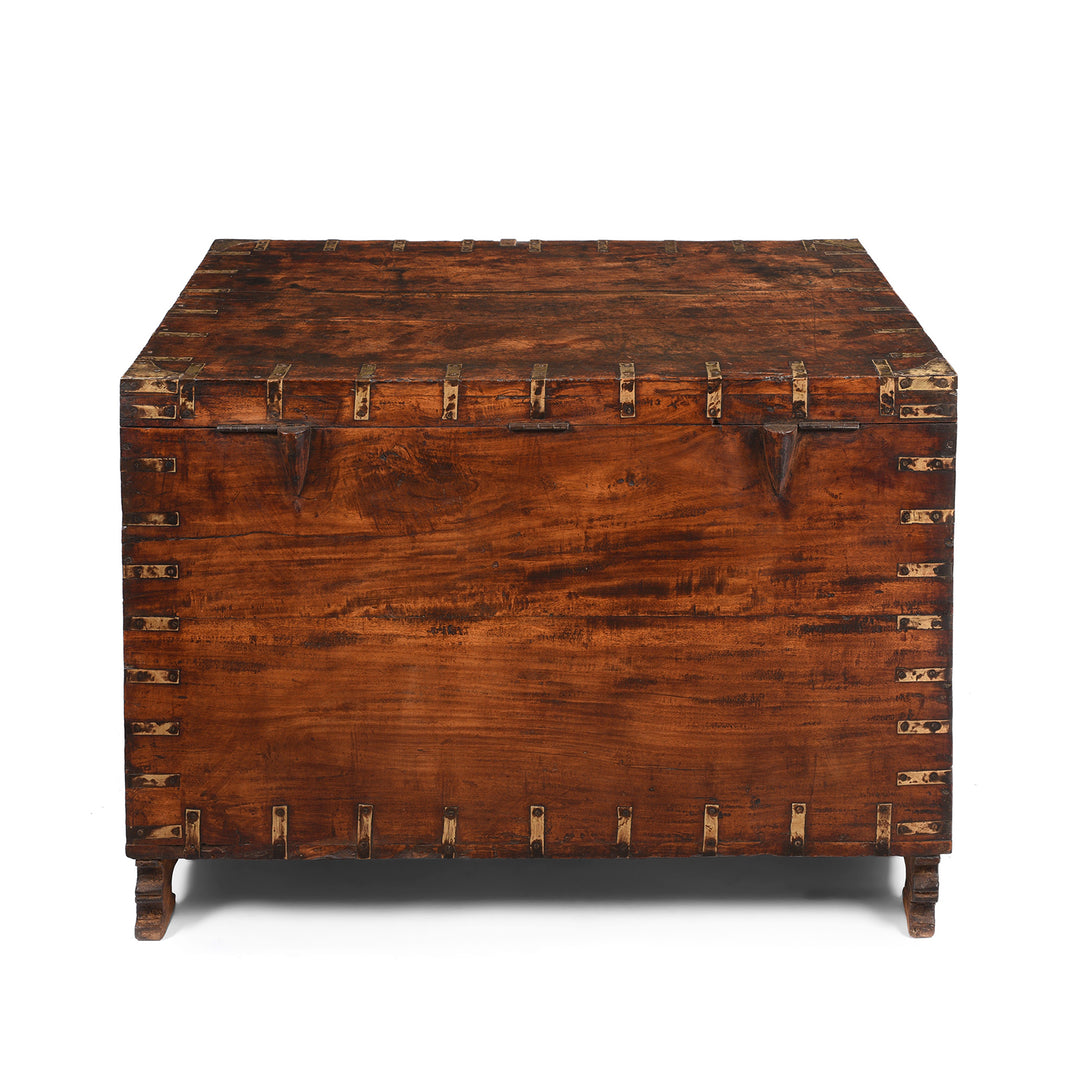 Back detail of an Antique Indian Brass Bound Sheesham Military Chest From Rajasthan - 19thC | Indigo Antiques