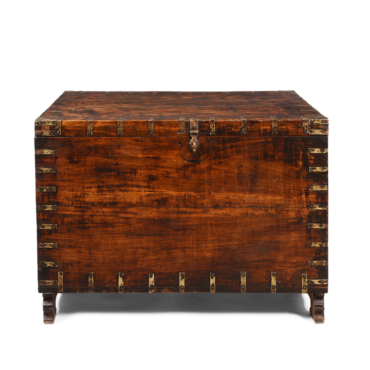 Antique Indian Brass Bound Sheesham Military Chest From Rajasthan - 19thC | Indigo Antiques