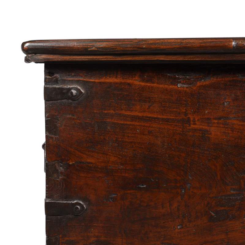 Corner Detail From Iron Bound Teak Chest From Gujarat - 19ThC | Indigo Antiques
