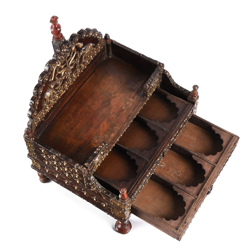 Top Down View Of Antique Brass & Rosewood Singhasan From Rann of Kutch  - 19th Century | Indigo Antiques