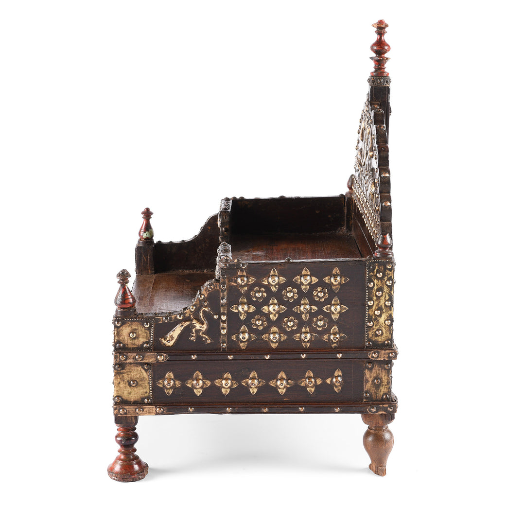 Side View Of Antique Brass & Rosewood Singhasan From Rann of Kutch  - 19th Century | Indigo Antiques