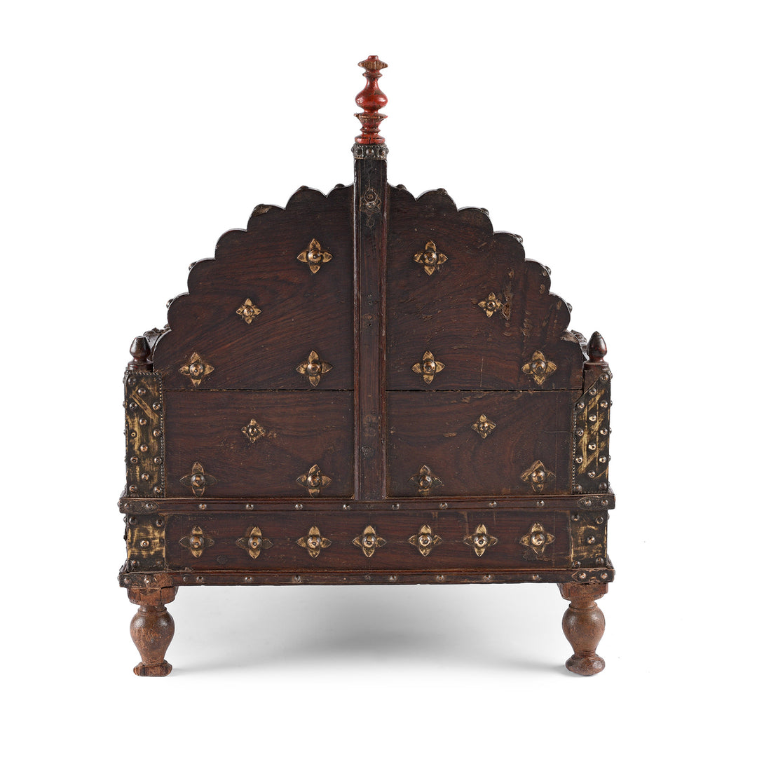 Back Of Antique Brass & Rosewood Singhasan From Rann of Kutch  - 19th Century | Indigo Antiques
