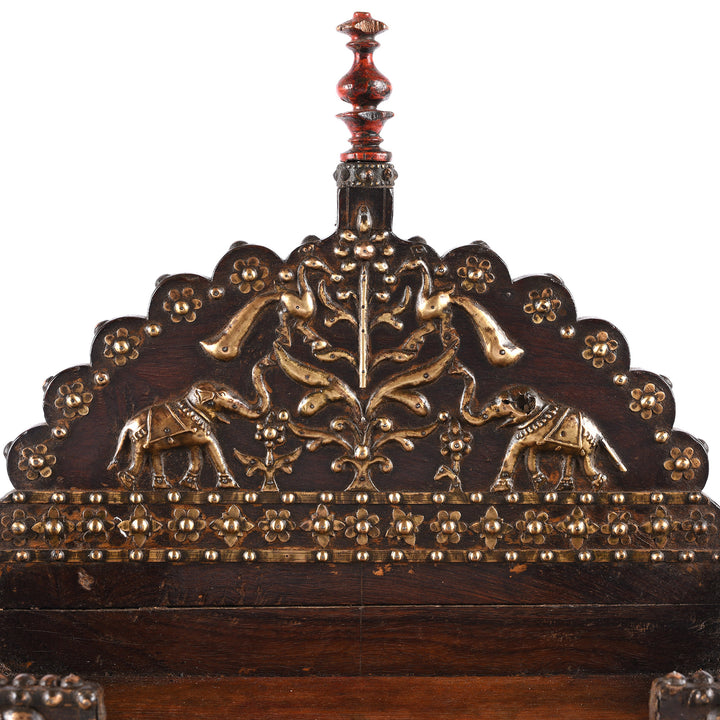 Detail From Antique Brass & Rosewood Singhasan From Rann of Kutch  - 19th Century | Indigo Antiques