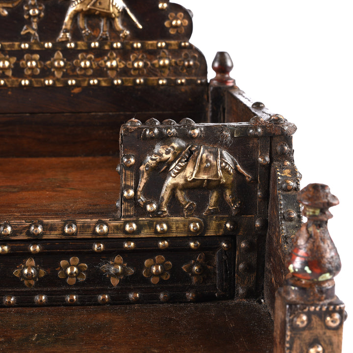 Elephant Detail From Antique Brass & Rosewood Singhasan From Rann of Kutch  - 19th Century | Indigo Antiques