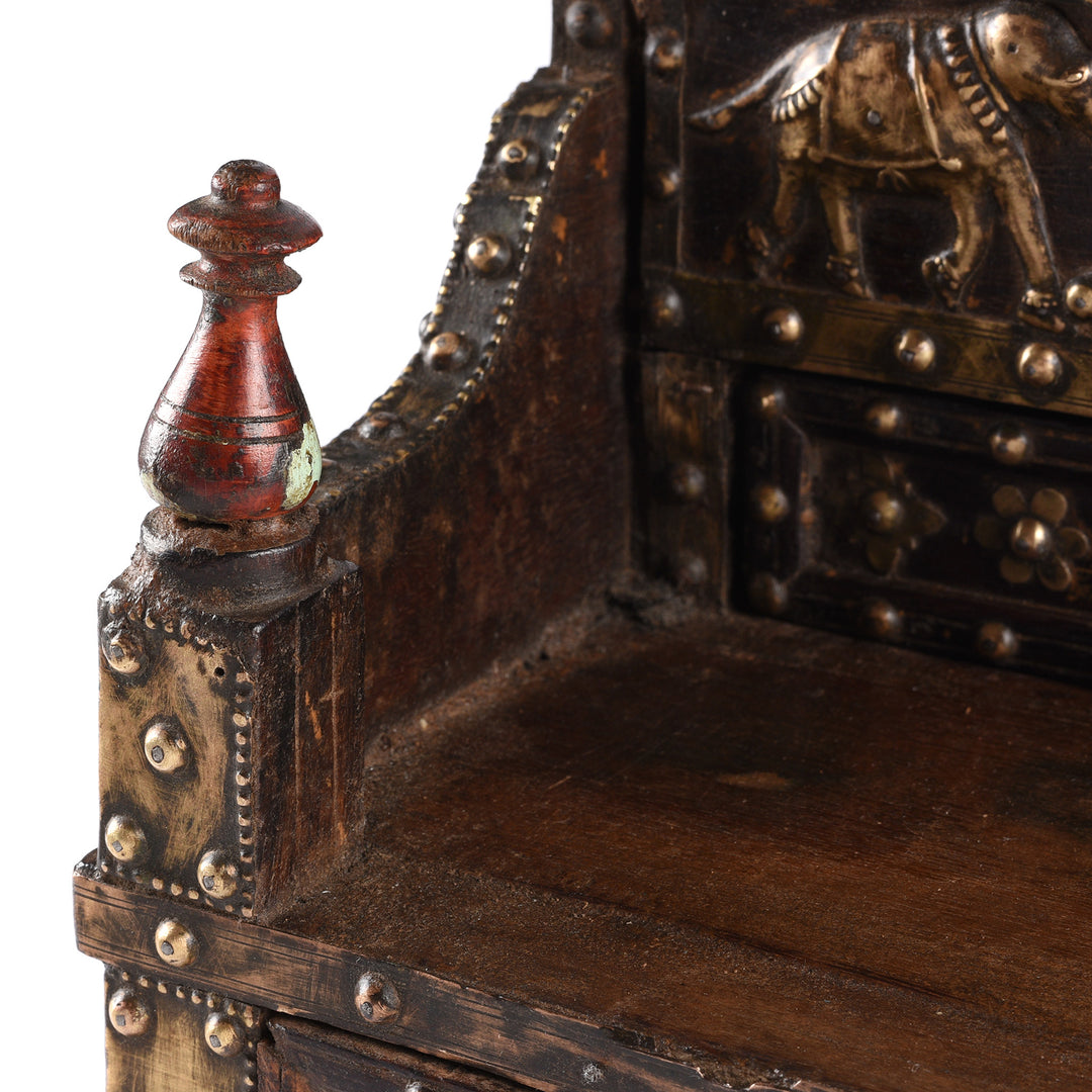Detail From Antique Brass & Rosewood Singhasan From Rann of Kutch  - 19th Century | Indigo Antiques