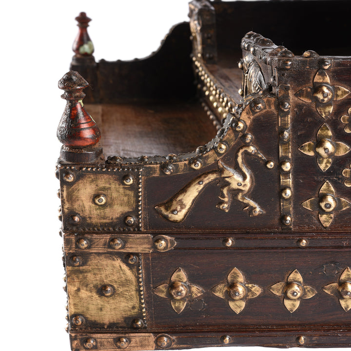 Detail From Antique Brass & Rosewood Singhasan From Rann of Kutch  - 19th Century | Indigo Antiques