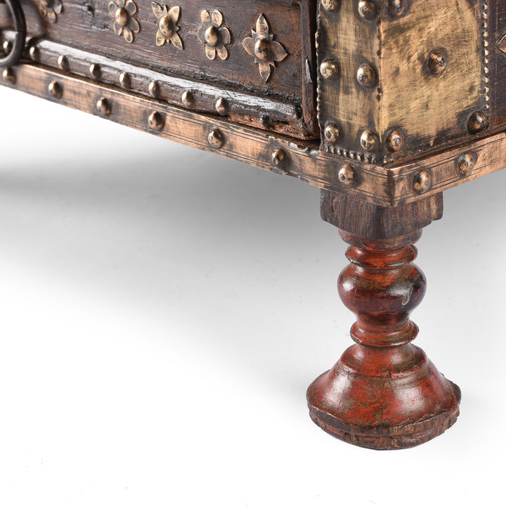 Leg Detail From Antique Brass & Rosewood Singhasan From Rann of Kutch  - 19th Century | Indigo Antiques
