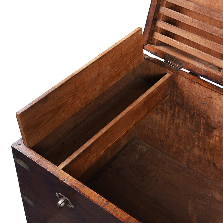 Candle Box Detail from an Antique Burmese Teak Brass Bound Military Campaign Chest | Indigo Antiques