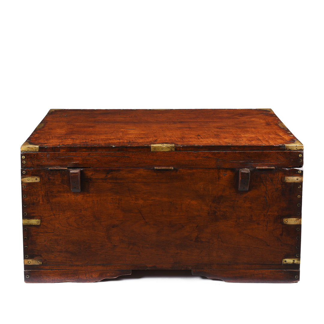 Back Of Antique Brass Bound Teak Chest From Burma -19th Century | Indigo Antiques