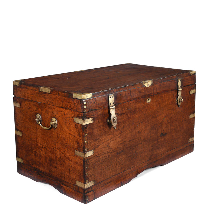 Antique Burmese Teak Brass Bound Military Campaign Chest | Indigo Antiques