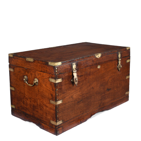 Brass Bound Burmese Teak Military Chest - 19th Century
