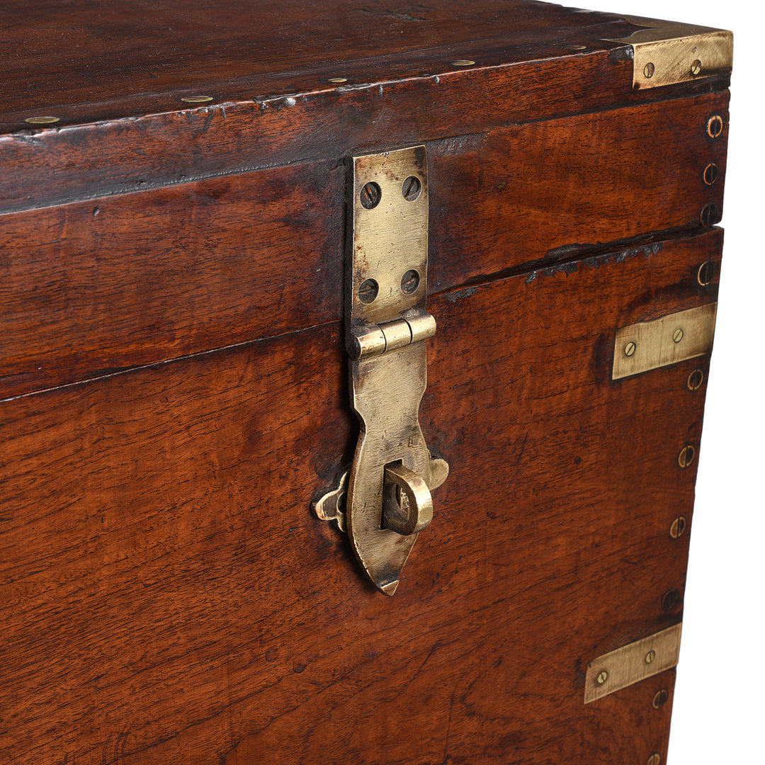 Closed Latch Detail From Antique Brass Bound Teak Chest From Burma -19th Century | Indigo Antiques