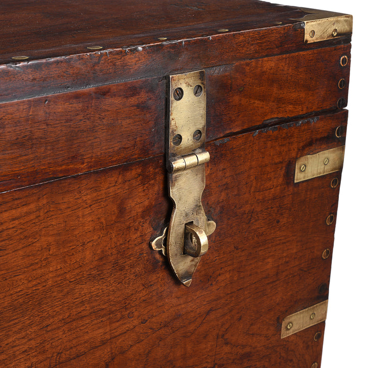 Closed Latch Detail From Antique Brass Bound Teak Chest From Burma -19th Century | Indigo Antiques