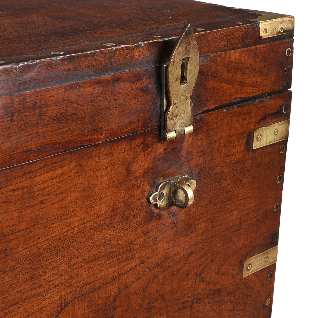 Open Latch Detail From Antique Brass Bound Teak Chest From Burma -19th Century | Indigo Antiques