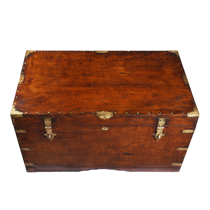 Top Down View Of Antique Brass Bound Teak Chest From Burma -19th Century | Indigo Antiques