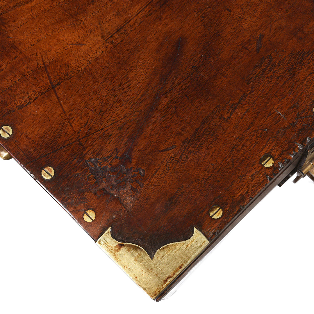 Corner Detail From Antique Brass Bound Teak Chest From Burma -19th Century | Indigo Antiques