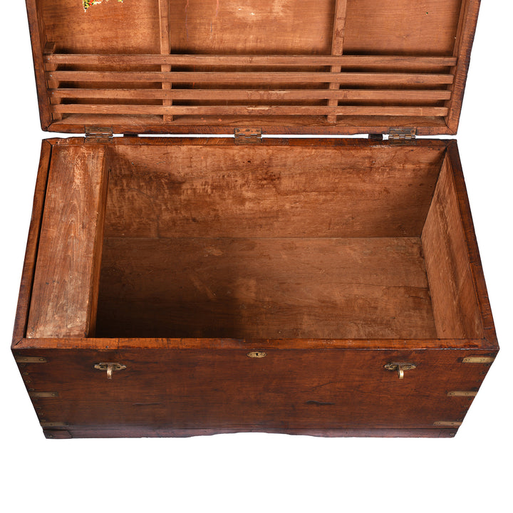 Interior Of Antique Burmese Teak Brass Bound Military Campaign Chest | Indigo Antiques