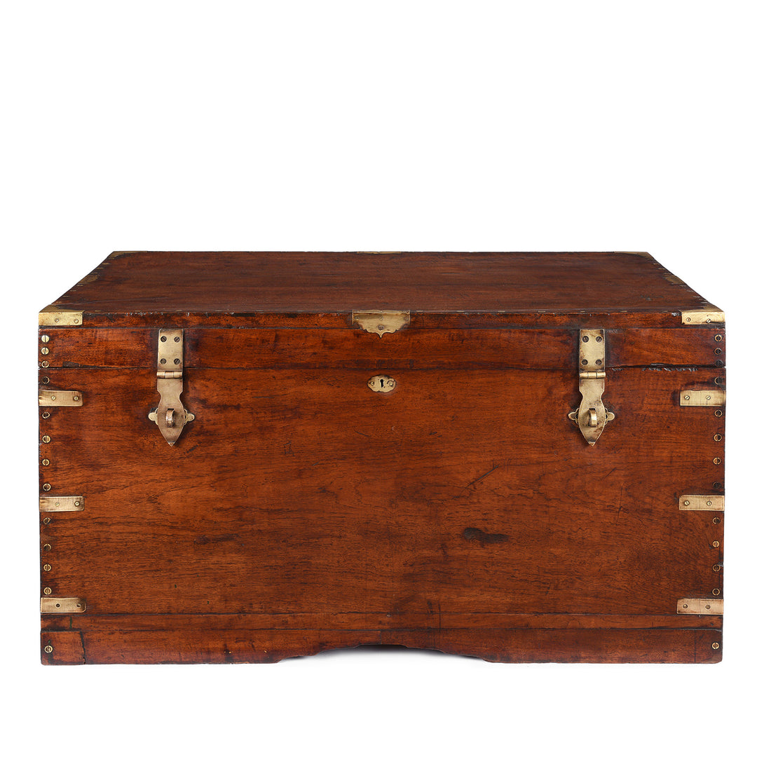 Antique Burmese Teak Brass Bound Military Campaign Chest | Indigo Antiques