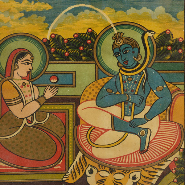 Framed Shiva & Parvati Chromolithograph Advertising Label - Ca 1880's