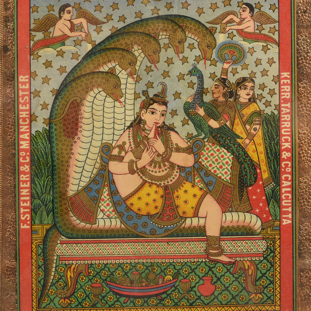 Antique Framed Chromolithograph Advertising Label Of Krishna - Ca 1920 | Indigo Antiques
