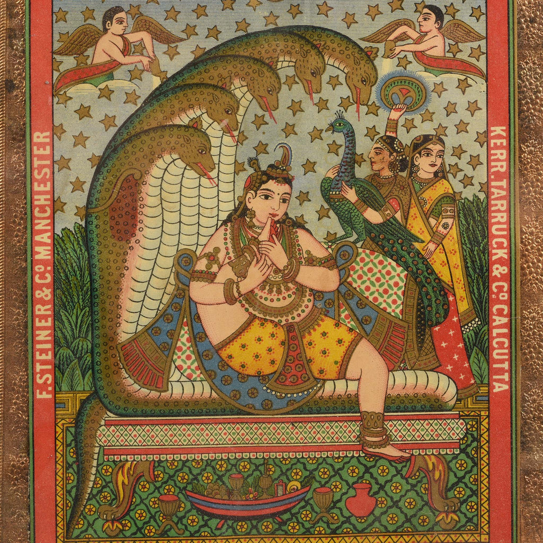 Antique Framed Chromolithograph Advertising Label Of Krishna - Ca 1920 | Indigo Antiques