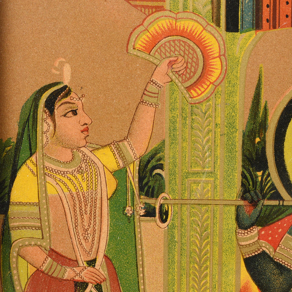 Framed Krishna & Radha Chromolithograph - Ca 1910
