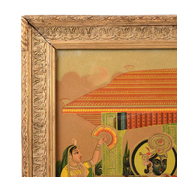 Framed Krishna & Radha Chromolithograph - Ca 1910