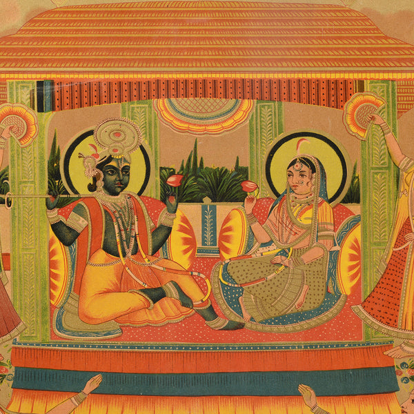 Framed Krishna & Radha Chromolithograph - Ca 1910