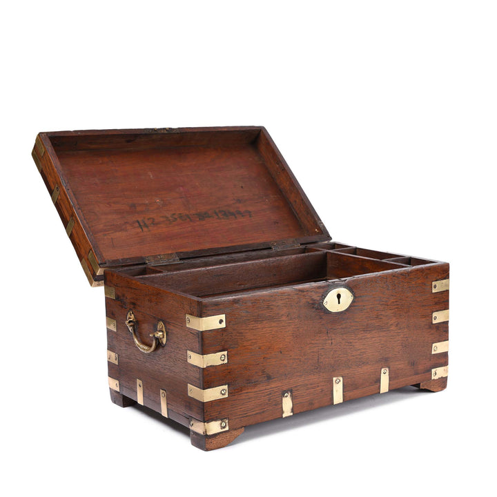 Open Lid View Of Brass Bound Teak Box From Rajasthan - 19thC | Indigo Antiques