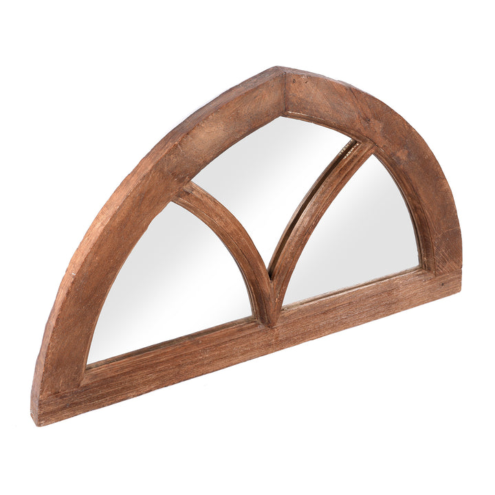 Angled View Of Antique Old Indian Teak Fanlight Mirror - 19thC | Indigo Antiques