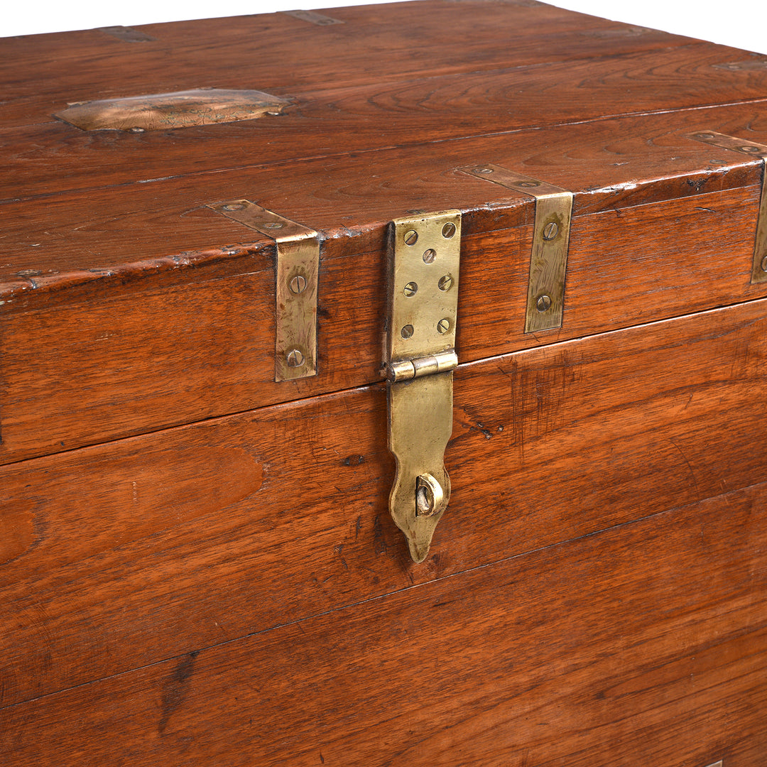 Latch View From Brass Bound Teak Indian Military Chest From Gujarat -19thC | Indigo Antiques