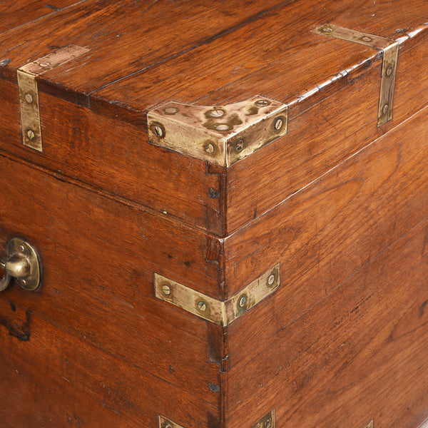 Brass Bound Teak Indian Military Chest From Gujarat -19thC