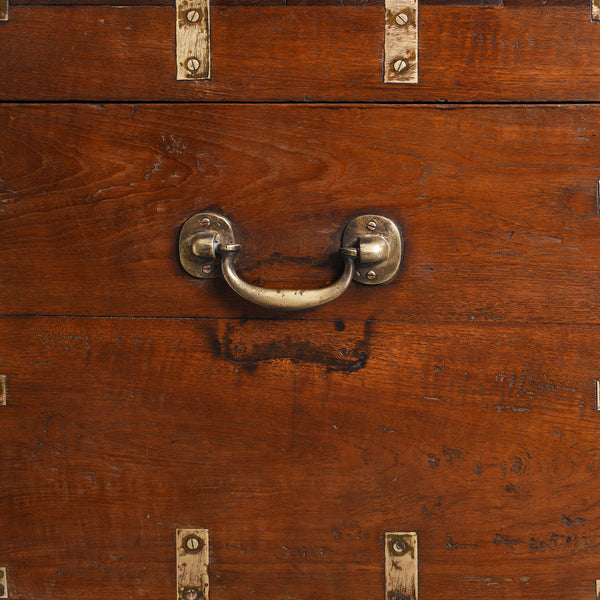 Brass Bound Teak Indian Military Chest From Gujarat -19thC