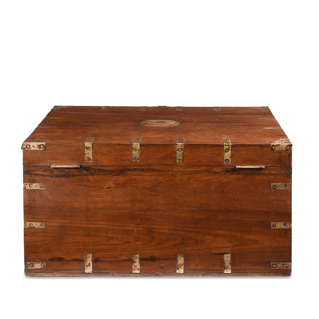 Reverse Of Brass Bound Teak Indian Military Chest From Gujarat -19thC | Indigo Antiques