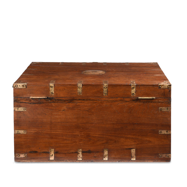 Brass Bound Teak Indian Military Chest From Gujarat -19thC