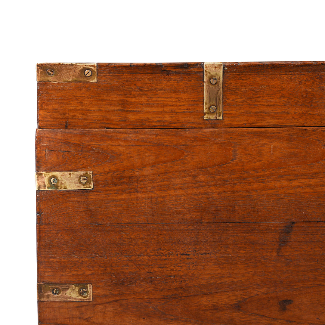 Corner Detail From Brass Bound Teak Indian Military Chest From Gujarat -19thC | Indigo Antiques