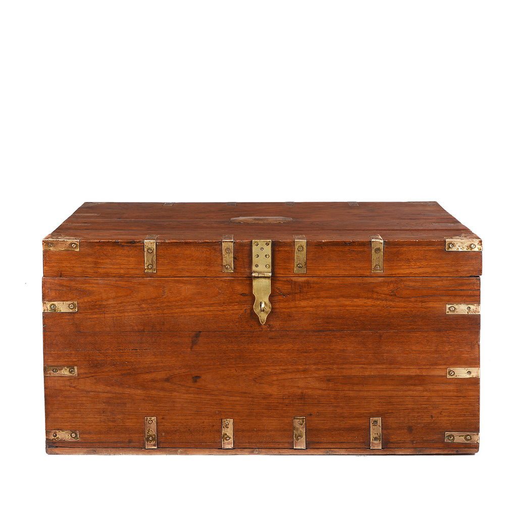 Brass Bound Teak Indian Military Chest From Gujarat -19thC