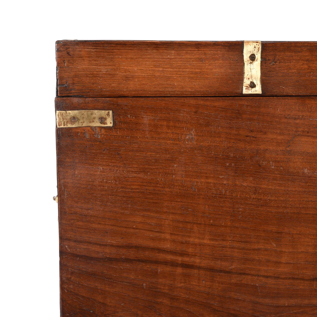 Corner Detail From Brass Bound Teak Indian Military Chest From South India -19Thc | Indigo Antiques