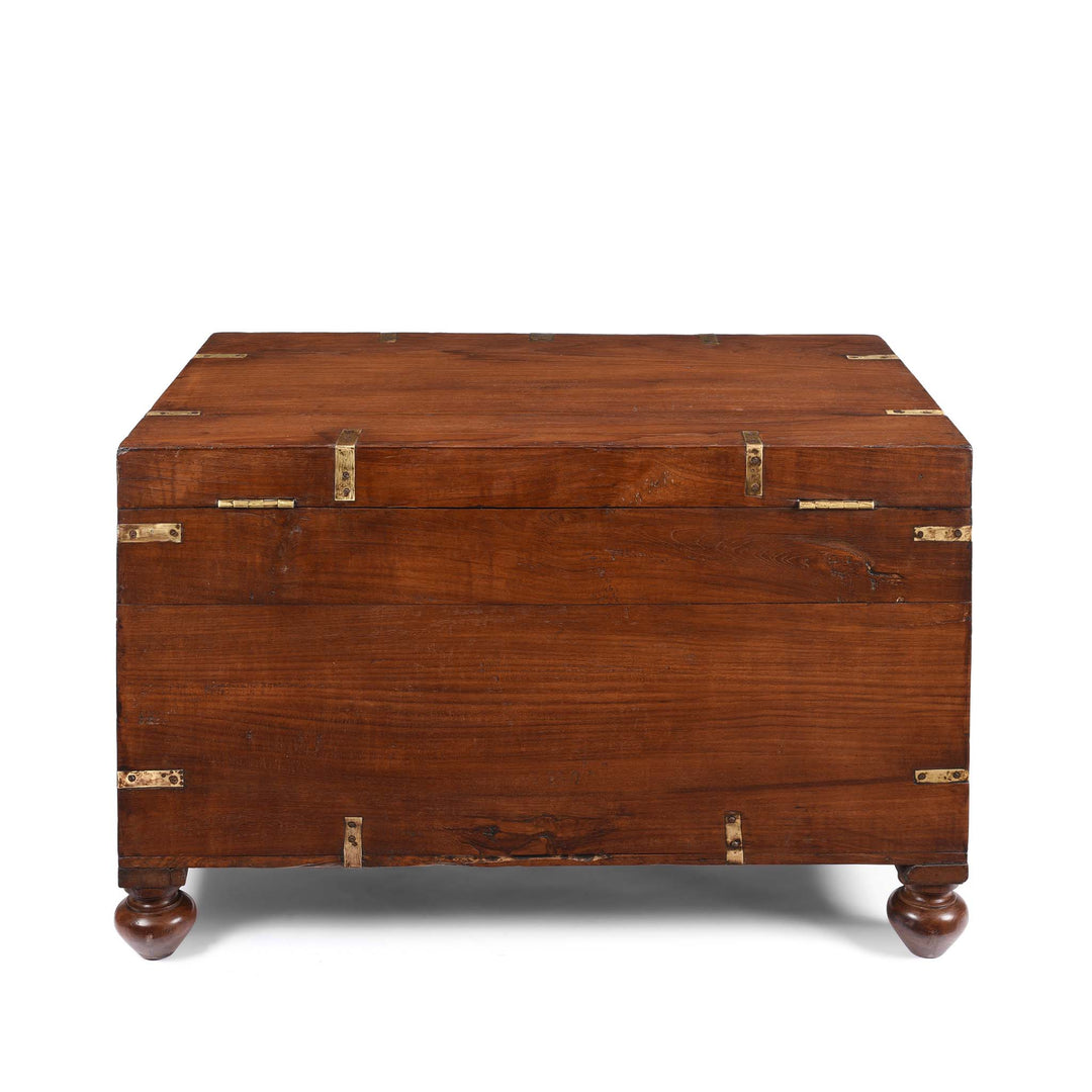 Reverse Of Brass Bound Teak Indian Military Chest From South India -19Thc | Indigo Antiques