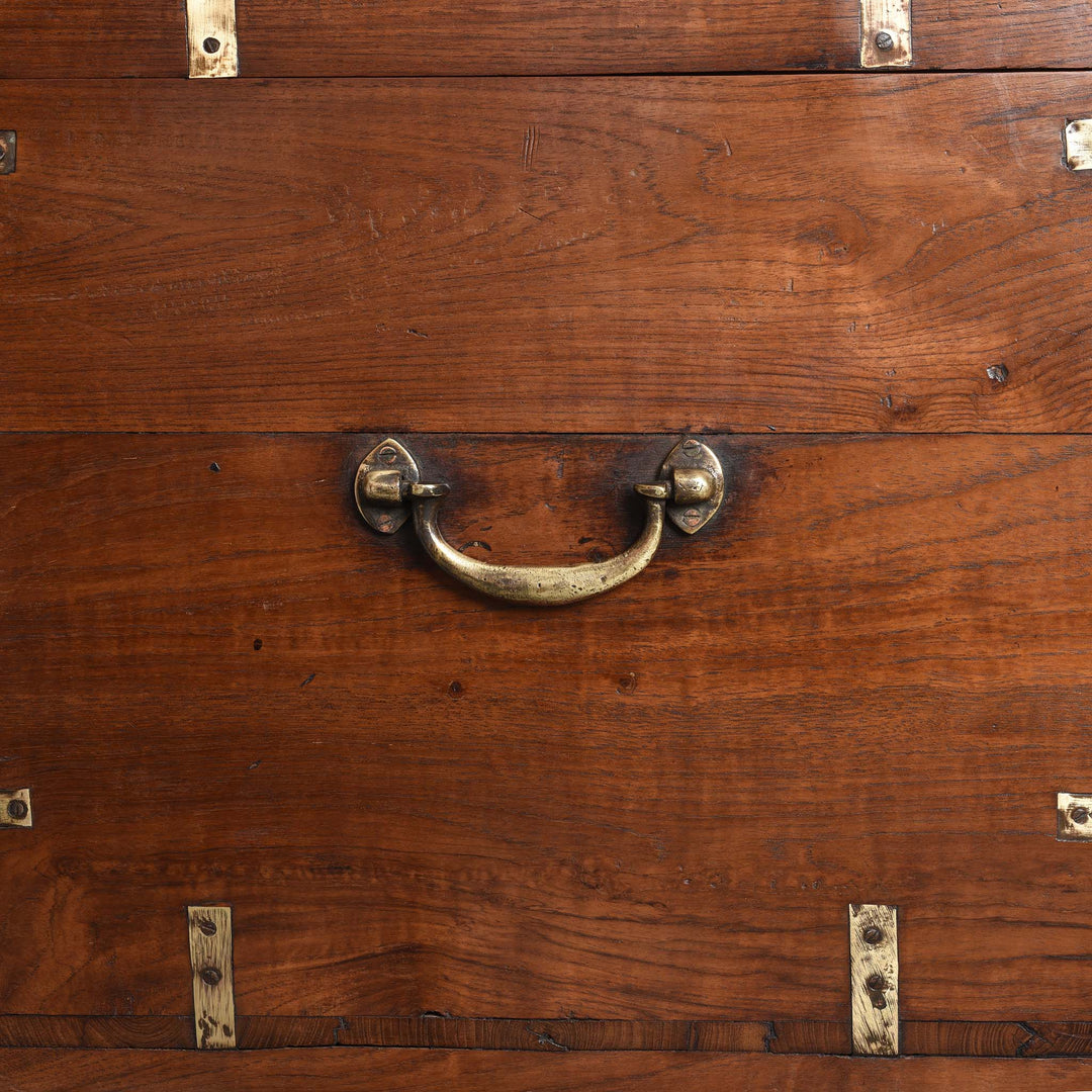 Handle View Of Brass Bound Teak Indian Military Chest From South India -19Thc | Indigo Antiques