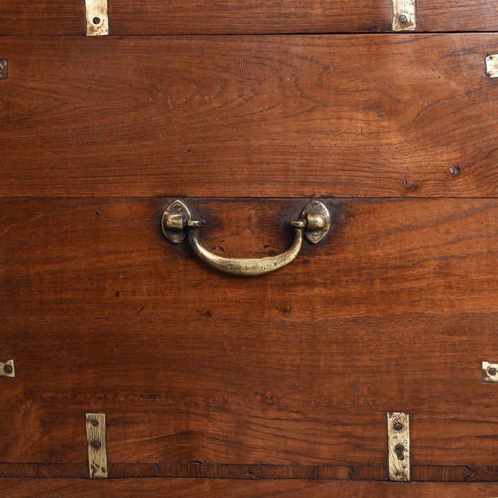Handle View Of Brass Bound Teak Indian Military Chest From South India -19Thc | Indigo Antiques