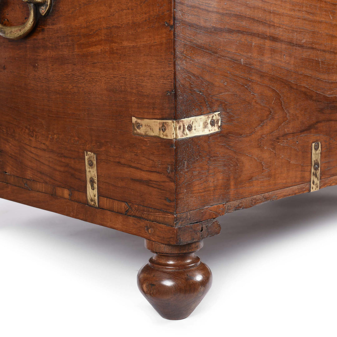 Leg View Of Brass Bound Teak Indian Military Chest From South India -19Thc | Indigo Antiques