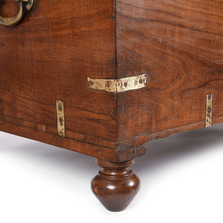 Leg View Of Brass Bound Teak Indian Military Chest From South India -19Thc | Indigo Antiques