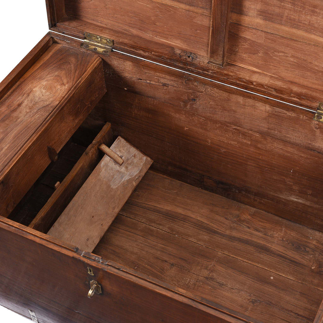 Interior Compartment View Of Brass Bound Teak Indian Military Chest From South India -19Thc | Indigo Antiques