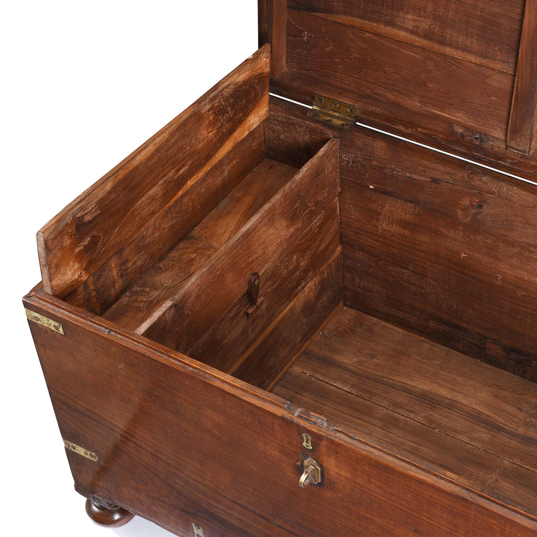 Candle Box Compartment Detail From Brass Bound Teak Indian Military Chest From South India -19Thc | Indigo Antiques