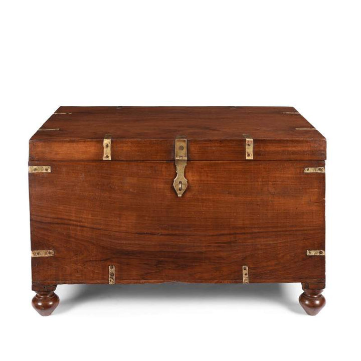 Brass Bound Teak Indian Military Chest From South India -19Thc | Indigo Antiques